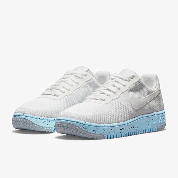 New! Nike Air Force 1 Crater FlyKnit White Blue Women’s Sneakers Shoes - Picture 1 of 15